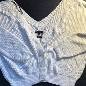 Massimo Dutti White Ribbed Cardigan